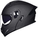 TTMiku Motorcycle Helmet Modular, Integrated Dual Visor Flip Up Full Face Motocross Street Bike ATV Snowmobile Motorbike Helmet, DOT Approved, Carbon Fibre, S