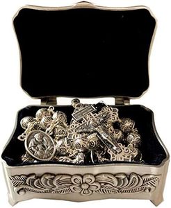 elegantmedical Rare Bali Sterling 925 Silver Beads Mens Womens Rosary Cross Gift Necklace box case