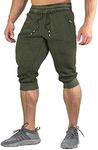 FASKUNOIE Men's Casual Shorts 3/4 Elastic Wasit Summer Short Pants with Zipper Pockets Army Green