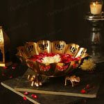 The Purple Tree Beautiful Lotus Urli Bowl with Elephant Stand for Diwali (Pack of 1) Traditional Decorative Bowl for Floating Flowers and Tea Light Candles Home, Diwali Urli, Gift for Diwali