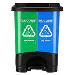 KOLORR Twin Bin 19L Dustbin Dry & Wet Waste Pedal Dustbins / 2 In 1 Dustbin Trash Can/Plastic Garbage Bins with Lid for Home Kitchen - Blue & Green Colour – Medium Size