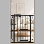 ALLAIBB 24.02-29.13" Narrow Pet Cat Baby Gate with Small Door 24 25 26 27 28 29 Inches Dog Puppy Gate Pressure Mounted No Drill Black Metal Walk Through Doorways