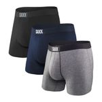 SAXX Men's Underwear -VIBE Super Soft Boxer Briefs with Fly and Built-In Pouch Support- Underwear for men, Pack of 3, Black/Grey/Blue, X-Large