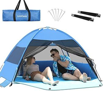 Large Easy Setup Beach Tent,Anti-UV Shelter Canopy Sun Shade with Extended Floor & 3 Mesh Roll Up Windows Fits 3-4 Person,Portable Shade Tent for Outdoor Camping Fishing (Blue)