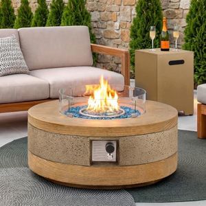 UPHA 38-inch Outdoor Propane Gas Fire Pit, Natural Wood Finish