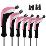 Andux Golf Club Head Covers Set Long Neck (3 Hybrid Covers + 3 Wood Covers) Pink