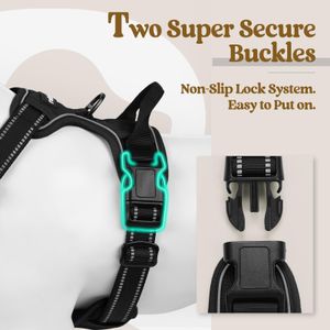 rabbitgoo Large Dog Harness, No Pull Reflective Vest – Black, XL, 2 Leash Clips