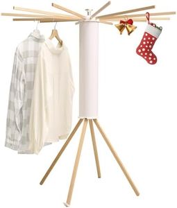 LEQ Clothes Drying Rack Portable,Foldable Drying Rack Clothing with 12 Wood Drying Arms, Standing Laundry Hanger Rack Round Collapsible & Portable Dryer Handle for Laundry Room, Balcony, Bedroom, RV