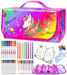 weirtoya Washable Fruit Scented Markers Set with Pencil Case Stickers Stamps Coloring Book, STEM Toys Birthday Gifts for Girls 4-9 Years (Rainbow)