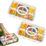 KIGITIONE 2 Pack Snack Box Container, 8 Compartments Portable Serving Tray with Lid and Handle, Clear Snack Organizer for Fruits, Snacks, Nuts, Candy, Ideal for Party, Travel & Picnics