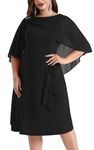 Hanna Nikole Womens Large Size Chiffon Cape Zip Cocktail Dress Loose Ruffles A-Line Party Dress Black 24 Plus