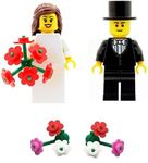 LEGO Bride with Bouquet and Groom (with bowtie) Minifigures with Extra Flowers