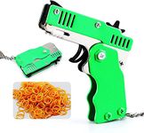 mciskin Mini Metal Burst Collapsible Rubber Band Gun Toy,With 60pcs Safe Portable Rubber Band Children's Toy,Portable Shooting Game Outdoor Indoor Activities Gift,Christmas Toy for Children (Green)