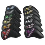 12pcs Black Synthetic Leather Golf Iron Head Covers Set Headcover with Colorful Number Embroideried,easily get the needed iron For Callaway, Ping, Taylormade, Cobra