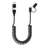 USB C and Lightning Cable 4 in 1 60W [PD Charge & MFi & Data] Coiled Cable Short Support CarPlay & Android Auto, 4 in 1 Charging Cable Combo Type C/Lightning/USB A for iPhone 15 14/Android/Pad/Laptop