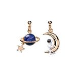 Creative Cartoon Astronaut Stud Earrings Asymmetric Spaceman Star Moon Drop Earrings Cute Blue White 3D Astronaut Planet Charm Jewelry for Women Girls (Blue)