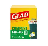 Glad 100% Compostable Bags - Tall 49 Litres - Lemon scent, 10 Food Compost Bags