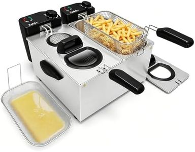 Deep Fryer with Basket for Home Use, 7.4QT Double Deep Fryer with 2 Baskets and Oil Filtration, 3000W Electric Fryer with View Window and Odor Free Filter, Stainless Steel with Adjustable Temperature