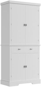 GarveeHome Kitchen Pantry Cabinet, Freestanding Tall Storage Cabinet with 6 Door Shelves, 2 Cabinets 4 Adjustable Shelves and 1 Drawer, 72" Pantry Cabinet for Kitchen, Living Room, Dining Room, White
