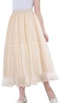 FEOYA Long Dance Tutu for Girls Layered Tulle Skirts Elastic Waist Long Skirt Breathable Swing A-Line Skirts Apricot 8-9Y