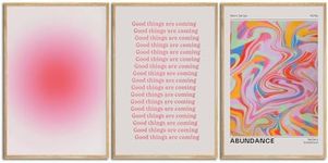 Good Things Are Coming Canvas Wall Art Aesthetic Set of 3 | Gradient Psychedelic Aura Angel Posters Prints Room Decor | Pink Wall Art Decor for Bedroom, Living Room - Unframed 16x24 Inch