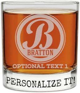 Personalized Etched 11oz Whiskey Glass - Custom Engraved Father’s Day Gifts, Dad Scotch Drinking Birthday Glasses, Groomsmen, Bourbon Glass, Liquor Cocktail Rocks Old Fashioned, Bratton Monogram