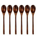 Wood Spoons Soup Spoon 6 Pieces AOOSY Natural Eco-Friendly Japanese Tableware Ellipse Wooden Coffee Tea Spoon with Case