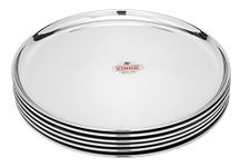 Vinod Mirror Finished Bangla Bogi Steel Dinner Plate - Pack of 6 (Dia: 26 Cm, 10.4 Inch)