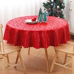 smiry Waterproof Vinyl Tablecloth, Round Heavy Duty Table Cloth, Wipeable Table Cover for Kitchen and Dining Room (Red, 70" Round)