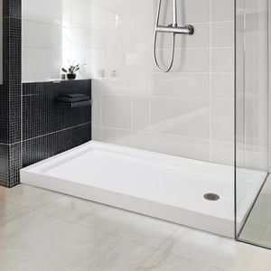 Garvee Shower Base 60'' L x 32'' W with Stainless Steel Drain, Shower Pan & Tray with Non-Slip Texture, Center Drain