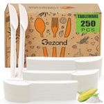 Gezond Compostable Knives 250 Pack White Heavy-duty Knives Disposable Cutlery Set 7.1 Inch Biodegradable Utensils for Party Supply