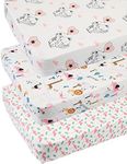 Tontukatu Pack n Play Sheet Stretchy Fitted Portable Mini Crib Sheets Set 3 Pack,Playard Sheets Convertible Playard Mattress Cover,Ultra Soft Jersey Material,Flamingo Elephant & Lion