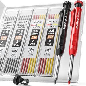 Nicpro Carpenter's Pencils Set, 2 Solid Carpenter's Pencils with 26 Versatile Leads, Carpenter's Pencils Markers, Deep Hole Marker Pencil with Built-in Sharpener for Woodworking, Construction Site