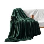 Exclusivo Mezcla Throw Size Fleece Throw Blanket, 127x178 CM Large Fuzzy Sofa Throws, Soft Velvet Plush Blanket for Sofa, Forest Green Blanket