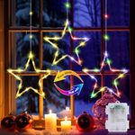 Christmas Window Lights, Quntis Star Window Lights Battery Operated 15LED 3 Stars Color Changing with Timer 8Modes,Christmas Silhouette Window Lights Hanging for Holiday Diwali Christmas Window Decor