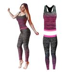 Fitness Clothes for Women, Gym Kit Running Clothes Sport Wear for Women, Ladies Workout Legging, Yoga Outfit Set Top and Legging Stretch-Fit (2 Piece Set Top & Leggings) (Pink)