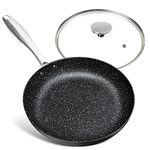 MICHELANGELO 26cm Frying Pan with Lid, Hard Anodized Non Stick Frying Pans, Induction Frying Pan, Granite Frying Pan with Stainless Steel Handle, Frying Pan for Induction Hob