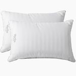 MARTHA STEWART Hotel Collection Medium Soft Feather Down Pillows 100% Cotton 500 Thread Count Damask Stripe Embroidered, Queen Size Set of 2, White 2