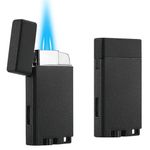 Copmotds Butane Lighter with Keyhole, 2 Pack Double Jet Flame Torch Lighter with Visible Window, Adjustable and Refillable Pocket Lighter for Men and Women,Without Gas(Matte Black)