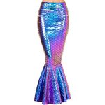 Spooktacular Creations Adult Metallic Hologram Shiny Mermaid Skirt Costume Role Play. Waist Pearl Chain Included (Small, Hologram Scale Blue Purple)