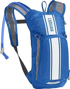 CamelBak Mini M.U.L.E. Kids Hydration Backpack for Hiking and Biking - 50oz, Lapis Blue/White Stripe