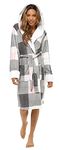 Lora Dora Ladies Dressing Gown Womens Luxury Tartan Check Robe Grey Small UK 8-10