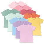 HonestBaby Multipack Short Sleeve T-Shirt Tee 100% Organic Cotton Infant Baby, Toddler, Little Kids Boys, Girls, Unisex, 10-Pack Rainbow Gems Pinks, 18 Months