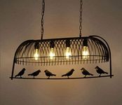 BECRAFT Vintage Bird Cage Metal E27 Edison 40Watts Fixtures American Retro Industrial Iron Cafe Bar Chandeliers Pendant Lights Lamps (4 Head) Bulb Not Included