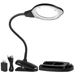 Magnifying Glass lamp, Dylviw 2X Magnifier Light with Metal clamp, Table Base Holder USB Powered Classic Black Portable Clip Desktop Magnifying lamp, Great for Daily Reading, Hobbies, Workbench