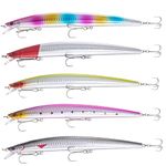 TUXIBIN 5PCS Sea Fishing Lures Tackle Plug Minnow Pencil Jerbait Walker Popper Topwater Sinking Hard Lures Accessories Sea Bass Pollock Cod Mackerel Pike 5-9