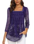 Viracy Womens Dressy Blouses,Fall Tunic Tops for Women 2024 Flattering Chiffon Double Layers Business Casual Blouses Shirts 3/4 Sleeve Tops Elegant Flowy Spring Blouse Purple XXL