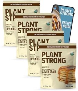 PLANTSTRONG Organic Seven Grain Pancake & Waffle Mix, Just Add Water or Milk, Whole Grains, No Added Sugar, Unsalted, Oil-Free, Low Sodium, Non-GMO, Vegan, 4-Pack (16 oz Bags) + Recipe Guide