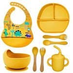 FunBlast Silicone Baby Feeding Set – 8 Pcs Tableware Dinner Set for Baby, BPA Free Baby Led Weaning Set with Suction Plate, Bowl, Cup, 2 Fork, 2 Spoon, Baby Bib, Silicone Dinner Set for Baby (Yellow)