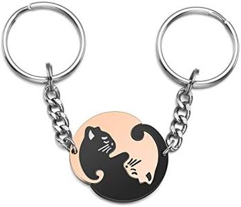 JOVIVI 2pcs Black and White Matching Puzzle Cat Couples Keychain, Rose Gold + Black, One Size